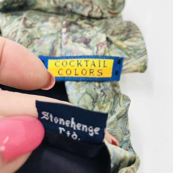 Stonehenge R.D. Cocktail Colors Abstract Marble Pattern Tie Made In USA Silk-Lik - Picture 5 of 6